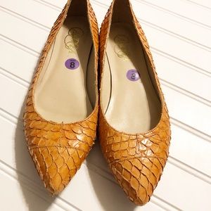 Candela light cognac snakeskin flats